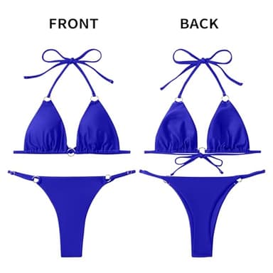 MIKETAI Sexy Bikinis for Women 2 Piece Bikini Spaghetti Strap Swimsuits Solid Color Bathing Swimwear Triangle Bathing Suit (US, Alpha, Medium, Regular, Regular, Blue) - Image 6