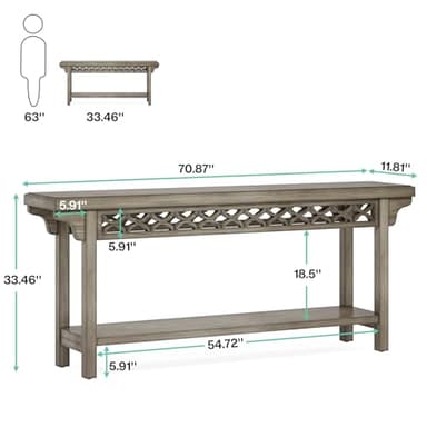 Tribesigns 70.8-Inch Solid Wood Long Console Table, Farmhouse Entryway Table with Storage, Narrow Sofa Table Grey Couch Table for Living Room Entryway Hallway (Gray) - Image 2