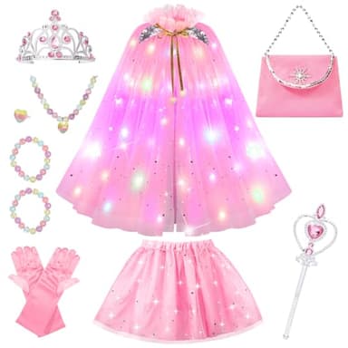 Meland Princess Dress Up for Girls, Light Up Princess Cape with Crown, Dress Up Clothes Birthday Gift for Girls Toys 3-8 - Image 1