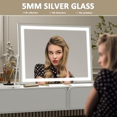 Gvnkvn Ligheted Vanity Mirror with Lights, 14" x 12" LED Makeup Mirror, 3 Modes Light, Smart Touch Control Dimmable, 360°Rotation, Rectangle White Frame - Image 6