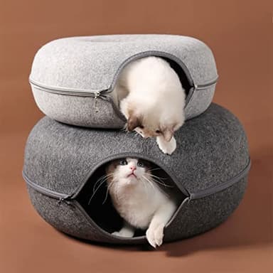 Large Cat Tunnel Bed for Indoor Cats with 3 Toys, Scratch Resistant Donut Cat Bed, Up to 30 Lbs (L 24x24x11, Dark Grey) - Image 6