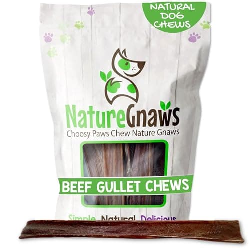 Nature Gnaws Beef Gullet Chews for Large Dogs 9-10" (20 Count) - Natural Beef Jerky Stick Dog Chew Treats - Rawhide Free - Image 1