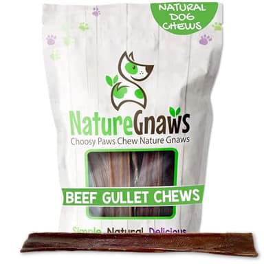 Nature Gnaws Beef Gullet Chews for Large Dogs 9-10" (20 Count) - Natural Beef Jerky Stick Dog Chew Treats - Rawhide Free - Image 1