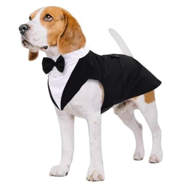 Kuoser Dog Tuxedo Dog Suit and Bandana Set, Dogs Tuxedo Wedding Party Suit, Doggy Prince Bow Tie Shirt Formal Pet Wedding Attire for Small Medium and Large Dogs Golden Retriever Samo Bulldogs - Image 1