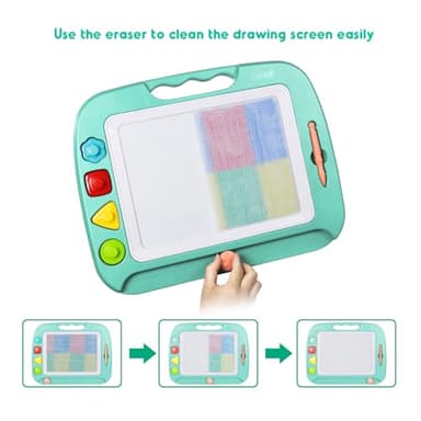 SGILE Large Magnetic Drawing Board - 4 Colors 16×13in Doodle Pad with 4 Stamps for Toddlers, Learning Toy Board Etch Sketch Gift for 36+ Month Kids Girls Boys, Green - Image 5