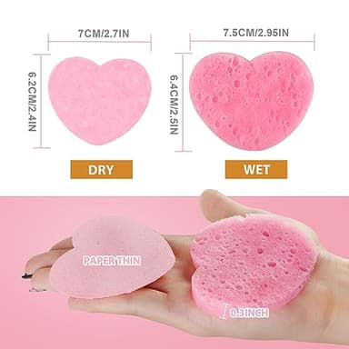 60-Count Compressed Facial Sponges With Container, Heart Shape Face Sponge, 100% Natural Pads for Cleansing, Massage, Pore Exfoliating Mask, Makeup Removal (Pink) - Image 3