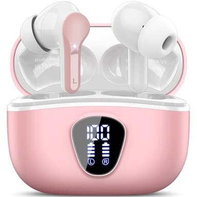 Wireless Earbuds, Bluetooth 5.4 Headphones HiFi Stereo, Bluetooth Earbuds with ENC Noise Cancelling Mic, IP7 Waterproof in Ear Earphones, 48H, LED Display Ear buds for Pad Phone Workout Sports, Pink - Image 1