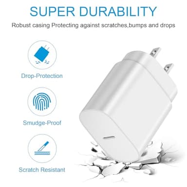 Type C Charger Fast Charging for iPhone 17 16 15,USB C Samsung Chargers Block 25W Super Fast Chargers for Samsung Galaxy S25/S24 S23 S22 S21/iPhone Air/17/17 Plus/17 Pro Max/16 Pro Max/15 Plus(White) - Image 2