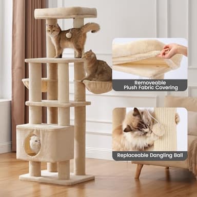 Gardner Pet 65in Heavy Duty Cat Tree Tower for Large Cats, Multi-Level Cat Furniture with Replaceable Sisal Scratching Post, Hammock | Extra-Large Platform & Condo (Upgraded Beige) - Image 2