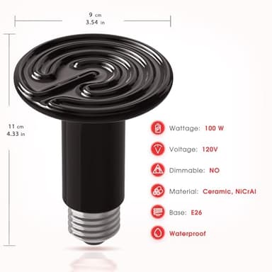 Ceramic Heat Emitter for Reptiles, 2 Pack 100W Heat Lamp Bulb, E26 Ceramic Reptile Heat Bulb Black, No Light Emitting Heat Lamp for Amphibian Pet, Heat Bulb for Bearded Dragon Turtle Snake Lizard - Image 5