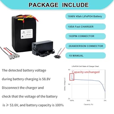 BtrPower 48V 45AH LiFePO4 Battery Ebike Lithium Battery Pack,50A BMS and 5A Fast Charger for 1500W-350W Motor - Image 8