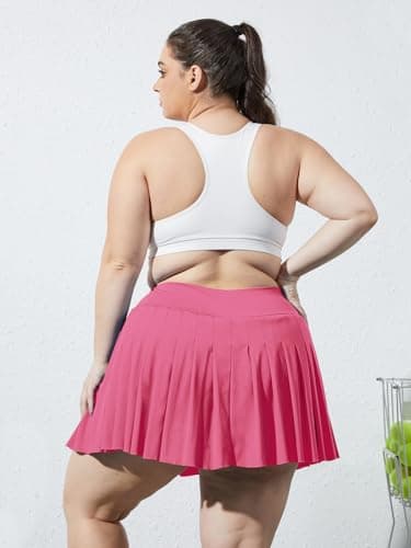Moon Wood Women's Plus Size Pleated Tennis Skirt- Girls High Waist Athletic Golf Skirts with Shorts Hot Pink - Image 5