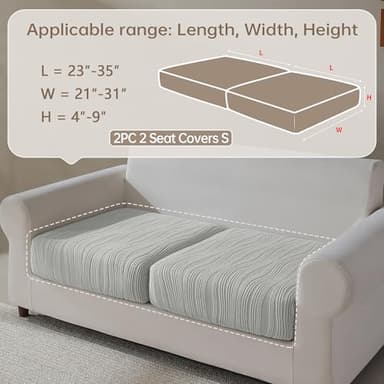 QIANMEW Couch Cushion Covers, Super Stretch Washable Sofa Slipcovers for L Shaped & Modular Seats, Pet-Friendly Furniture Protector with Stripe Design, (2 Seat Covers S, Light Gray) - Image 2