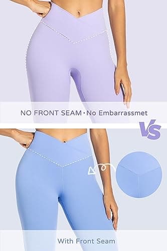 Sunzel Flare Leggings, Crossover Yoga Pants with Tummy Control, High Waisted and Wide Leg, No Front Seam Classic Blue Medium 32" Inseam - Image 3
