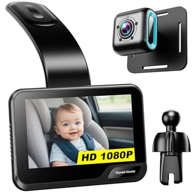 Baby Car Mirror, 4.3'' HD Night Vision Function Mirror Display, Wide View Baby Car Camera Monitor 1080P Rear Facing Car Baby Monitor, 360 Rotation Backseat Camera - Image 1