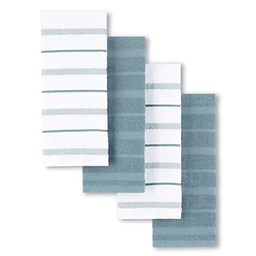 KitchenAid Albany Kitchen Towel 4-Pack Set, Fog Blue/White, 16"x26" - Image 1