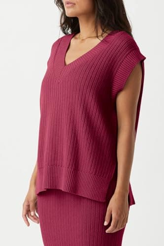 Saodimallsu Womens V Neck Sweater Vest Oversized Ribbed Knit Sleeveless Casual Loose Fit Pullover Tank Top Burgundy - Image 2