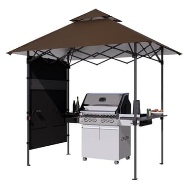 ABCCANOPY 8x5 Pop Up Grill Gazebo - Outdoor BBQ Canopy with Shelf & Sidewall, Portable Barbeque Shelter with 2 Magnetic LED Lights, Carry Bag for Patio Garden Events Picnic Grilling, Brown - Image 1