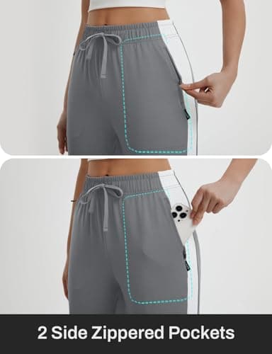 baleaf Womens Yoga Capri Pants with Zipper Pockets Summer Drawstring Capris Joggers Lounge Crop 19" Grey M - Image 5