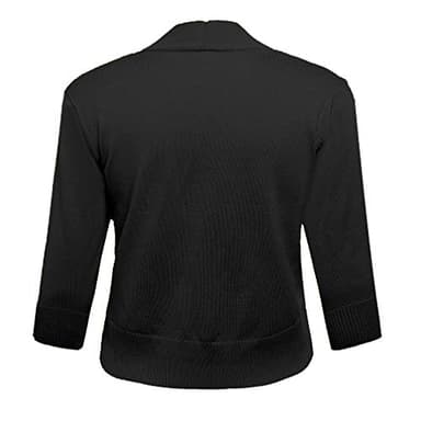 AAMILIFE Women's 3/4 Sleeve Cropped Cardigans Sweaters Jackets Open Front Short Shrugs for Dresses Black XL - Image 3