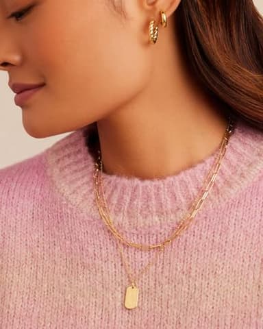 gorjana - Griffin Dog Tag Necklace 19 inch - 18k Gold Plated or Silver Plated - Spring Ring Closure, Cross-Hatched Texture - Lightweight and Perfect for Layering - Long-Lasting - Image 4