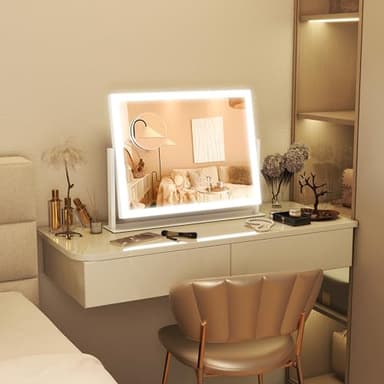FENNIO Vanity Mirror with Lights 13'' x 17'' Makeup Mirror with Lights,Vanity Mirror Touch Screen with 3-Color Lighting,Dimmable,for Vanity Desk Bedroom White - Image 6