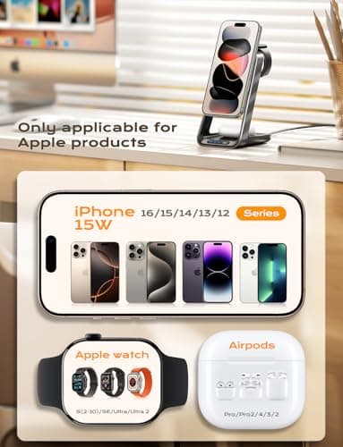 3 in 1 Charging Station with Cooling Fan, Wireless Charging Station for Multiple Devices, Magsafe Wireless Charger Stand for iPhone 16 15 14 13 12, Apple Watch Charger 10 Ultra 2, AirPods 4 3 Pro 2 - Image 5