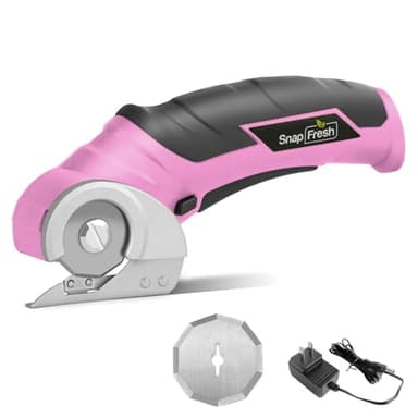 SnapFresh Cordless Electric Scissors, 4V Mini Cardboard Cutter, Carpet Cutter, Box Cutter W/a Self-sharpening Blade, Rotary Cutter for Cardboard, Plastic, Leather, and Packages (Pink) - Image 1