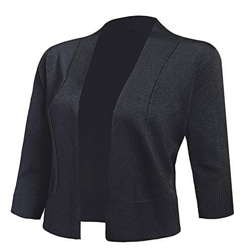 AAMILIFE Women's 3/4 Sleeve Cropped Cardigans Sweaters Jackets Open Front Short Shrugs for Dresses Black XL - Image 1
