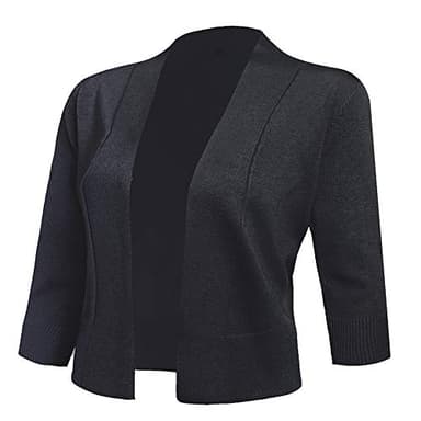 AAMILIFE Women's 3/4 Sleeve Cropped Cardigans Sweaters Jackets Open Front Short Shrugs for Dresses Black XL - Image 1