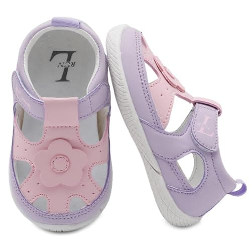 Toddler Sandals Little Girl Dress Shoes Flower Princess Flat Shoes PU Leather Girls Mary Jane Shoes Pink 9.5-10 Toddler - Image 1