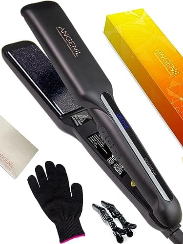 ANGENIL Tourmaline Ceramic Flat Iron Hair Straightener 1.6 inch Wide, Straightening and Curling Iron 2 in 1, Dual Voltage Hair Curler for Womens Smoother &Thick Hair, 30S Fast Heating, LCD Display - Image 1