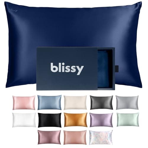 Blissy Silk Pillowcase - 100% Pure Mulberry Silk - 22 Momme 6A High-Grade Fibers - Silk Pillow Cover for Hair & Skin - Regular, Queen & King with Hidden Zipper (Standard, Blue) - Image 1