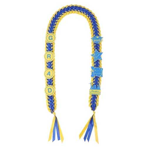 Graduation Ribbon Leis 2025 Class of 2025 Graduation Decor Gift Graduates Senior for Him Her Congrats Grad (Blue & yellow) - Image 1