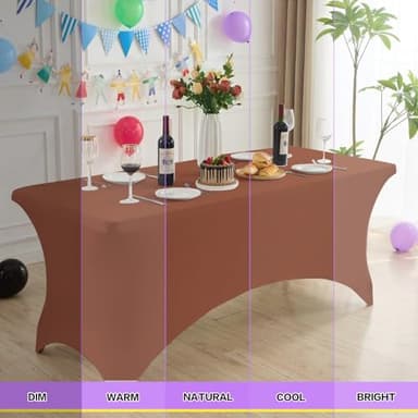 Heochy 2 Pack 6FT Brown Table Cloth for Rectangle Tables Stretch Tablecloth Rectangular Fitted Spandex Table Covers 6 ft for Birthday, Cocktail, Wedding, Banquet Outdoor Party - Image 3