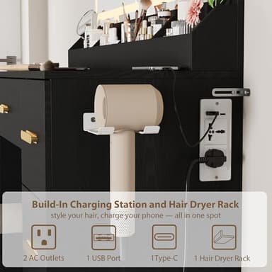 Garvee Vanity Desk with Large Mirror and Lights, 45.9In Makeup Vanity Desk, 3 Lighting Modes Adjustable Brightness, Vanity Table with Power Outlet &8 Drawers, for Powder Room and Bedroom - Image 8