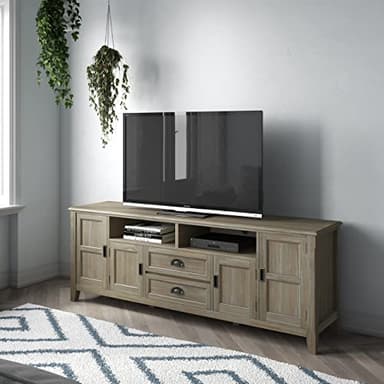 SIMPLIHOME Burlington SOLID WOOD 72 inch Wide Transitional TV Media Stand in Distressed Grey For TVs up to 80 inches for the Living Room and Entertainment Center - Image 2