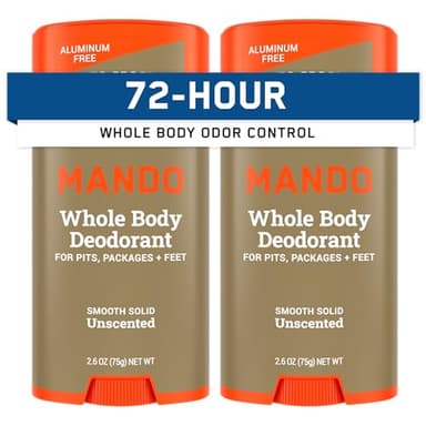 Mando Whole Body Deodorant For Men - Smooth Solid Stick - 72 Hour Odor Control - Aluminum Free, Baking Soda Free, Skin Safe - 2.6 Ounce (Pack of 2) - Unscented - Image 1
