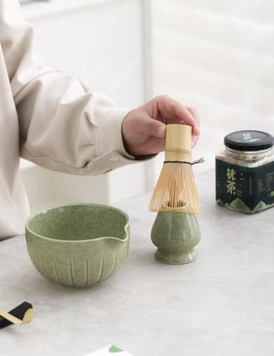 TANG PIN Matcha Set - Match Bowl with Spout and Whisk, 15 OZ, Matcha Scoop | Matcha Whisk Stand (Chasen Holder) - 4pc Perfect Matcha Kit for Matcha Tea Ceremony (Mottled Green) - Image 7