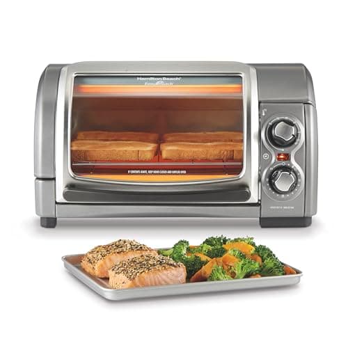 Hamilton Beach Easy Reach 4-Slice Countertop Toaster Oven With Roll-Top Door, 1200 Watts, Fits 9” Pizza, 3 Cooking Functions for Bake, Broil and Toast, Silver (31344DA) - Image 1