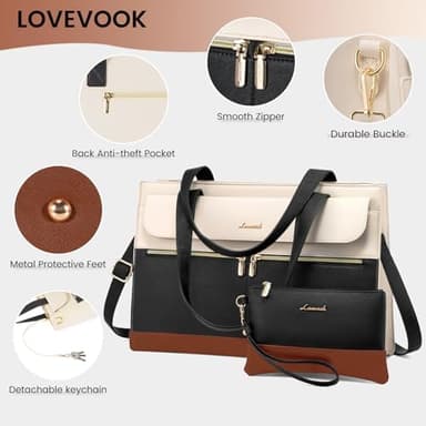 LOVEVOOK Laptop Bag for Women 15.6 Inch Laptop Tote Work Bag Professional Leather Computer Briefcase Waterproof Handbag Shoulder Bag Large Capacity Business Teacher Office Bag Crossbody Purse - Image 6