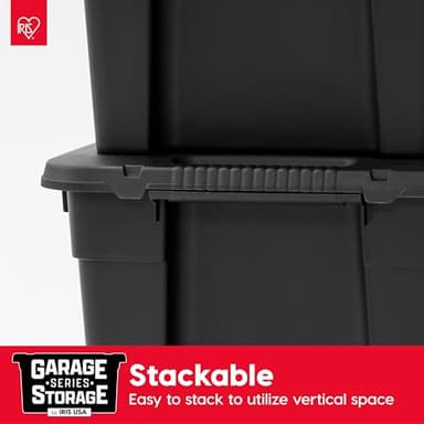 IRIS USA 31 Gallon Heavy Duty Storage Totes with Easy-Grip Handles, 4 Pack - Large Bins with Lids Garage Organizing Tubs, Durable Stackable Utility Containers, Made in USA - Black - Image 7