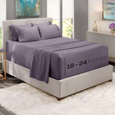 Hearth & Harbor Bed Sheets, Luxury Soft 6 Piece Bed Sheet Set Extra Deep Pocket Fitted Sheets Fits Mattress up to 21", Double Brushed Bedding Sheets & Pillowcases, Queen, Prpulish Gray - Image 2