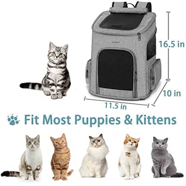 Ytonet Dog Backpack Carrier, Pet Carrier Bag with Mesh for Small Dogs Cats Puppies, Comfort Cat Backpack Bag for Hiking Travel Camping Outdoor Hold Pets Up to 18 Lbs, Grey - Image 2