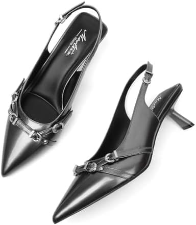 Mostrin Kitten Heels for Women Pointed Toe Pumps Patent Leather Low Heel Slingback Heels with Buckle Dress Shoes for Dating Party Working - Image 5