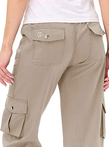 MoFiz Women's Hiking Cargo Shorts Quick Dry Lightweight Athletic Capri Pants for Camping Jogger with Pockets Khaki - Image 4