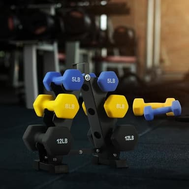 Fitvids Neoprene Dumbbell Set with Rack, 5/8/12LB Pairs, 50LB Set with Rack - Image 4