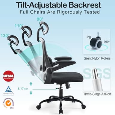 Estevo Ergonomic Office Chair with Tilt-Lock, Home Office Desk Chair with Auto Lumbar Support, High Back Mesh Desk Chair with Adjustable Headrest, Swivel Task Chair or Study Room Bedroom,Black - Image 5