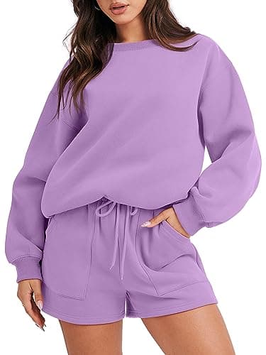 ANRABESS Women 2 Piece Outfits Sweat Shorts Sets 2025 Oversized Casual Lounge Matching Set Sweatsuit Tracksuit Fall Clothes Purple X-Large - Image 1