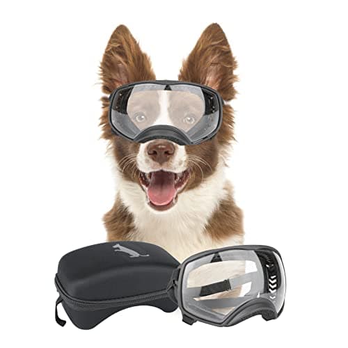 PETLESO Clear Dog Goggles for Medium to Large Breed, UV Protection Windproof Snowproof Dog Sunglasses All-Weather Eye Shield, Wide Vision & Soft Frame, Adjustable Straps, Clear - Image 1